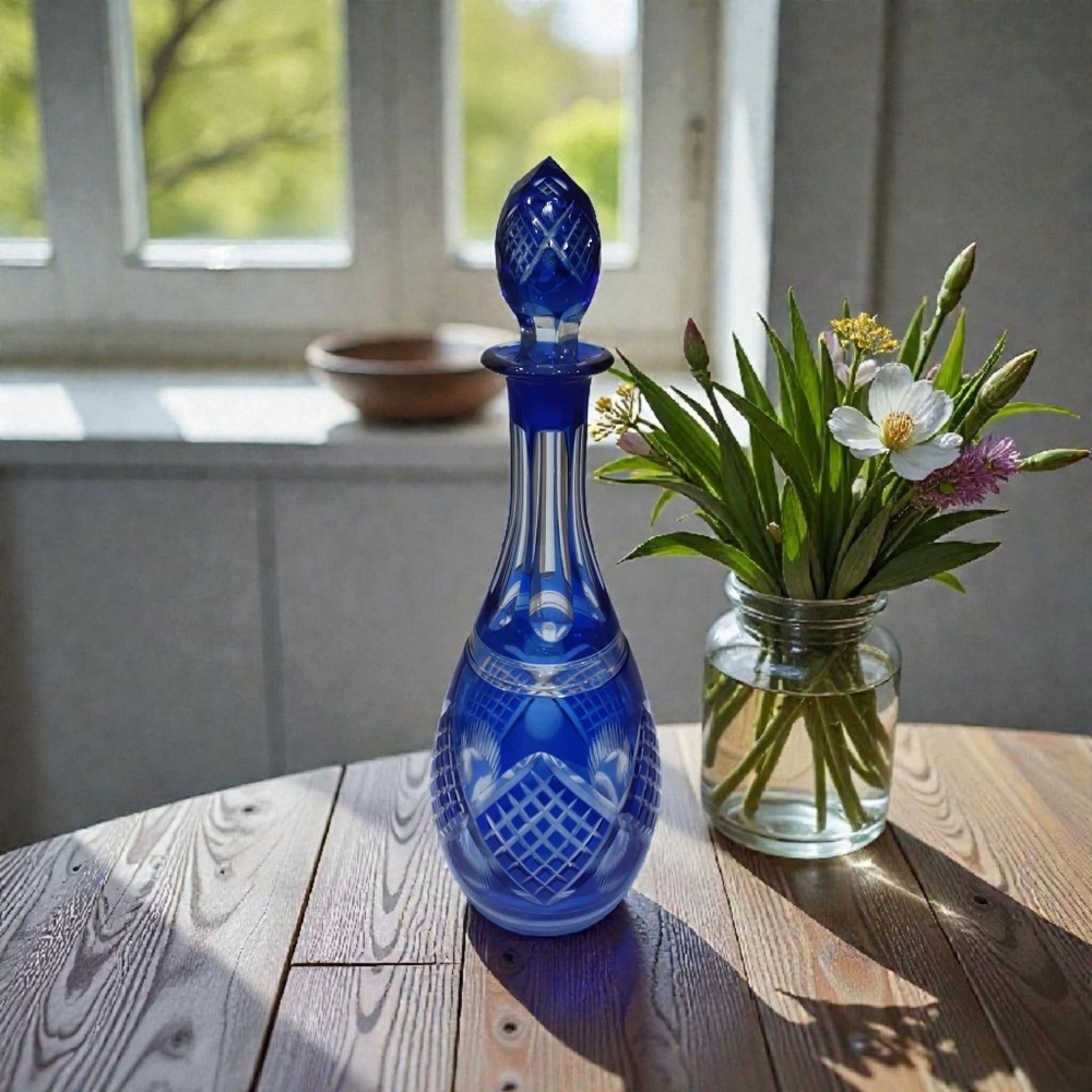 Vintage Bohemian Cobalt Blue Glass Decanter